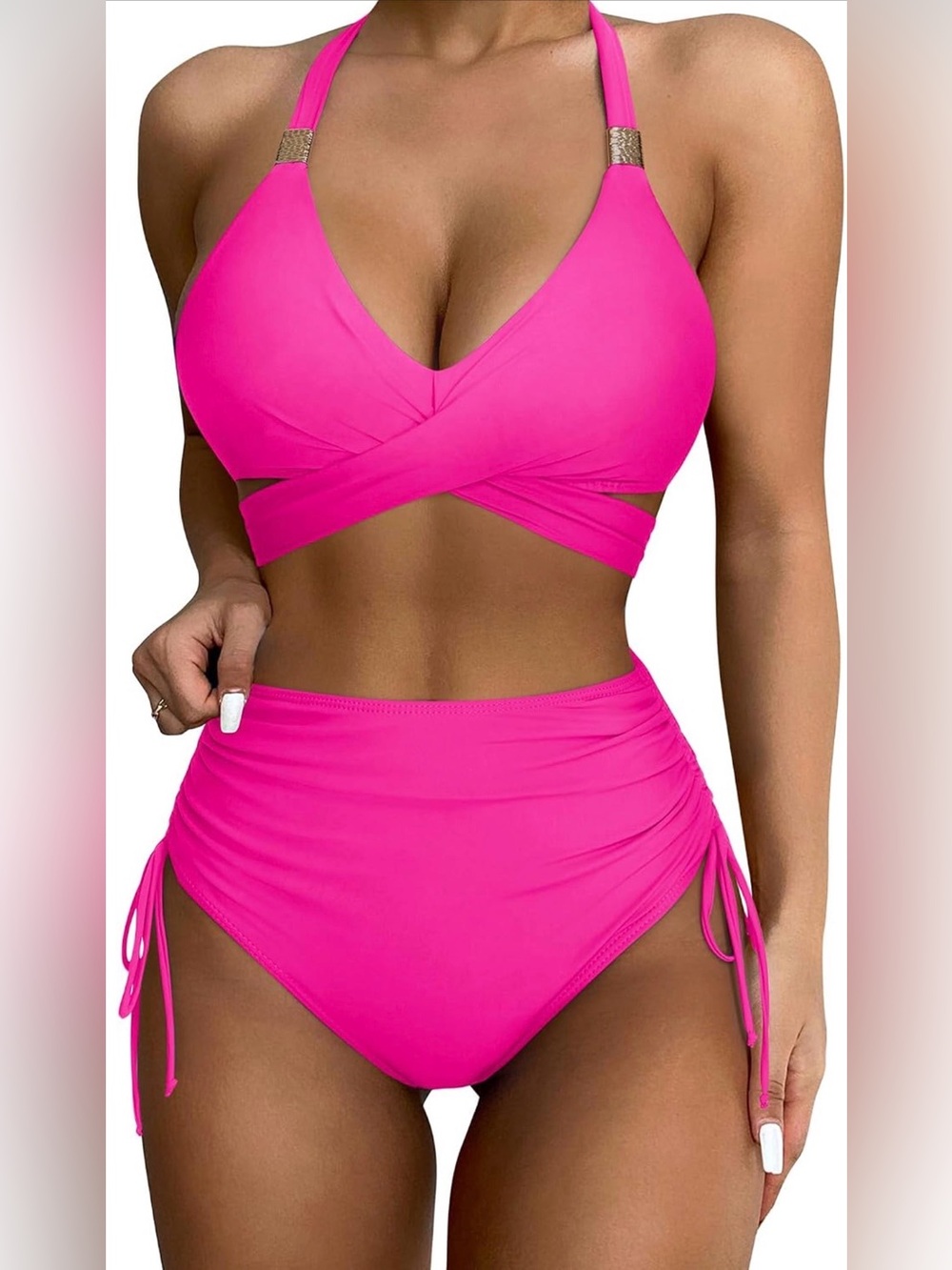 SUUKSESS Womens High Waisted Bikini Sets Tummy Control Drawstring